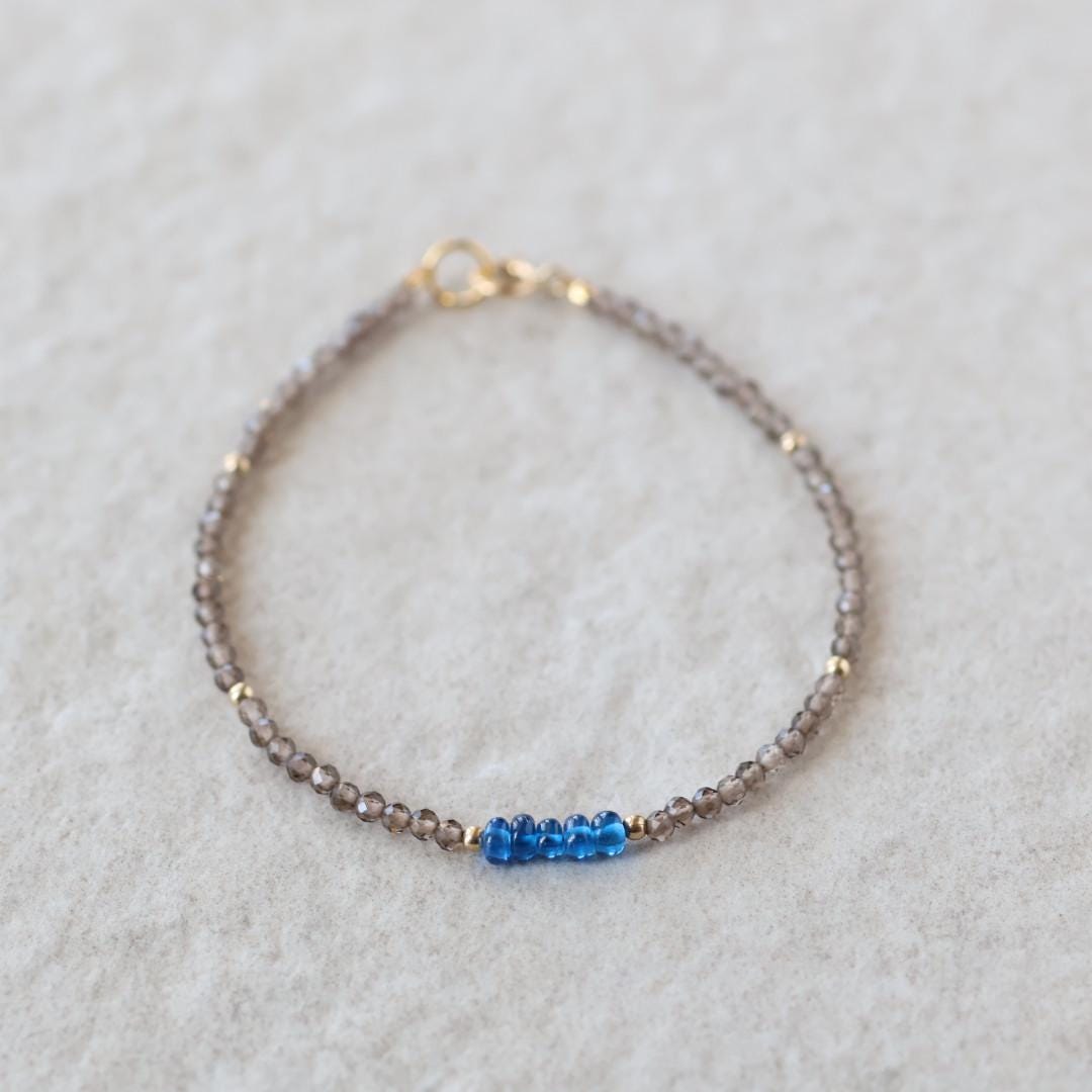 Tiny Sapphire Bracelet Smoky Quartz Dainty Gemstone Beaded Bracelet Crystal Minimalist Jewelry September Birthstone Gift for Women Wife