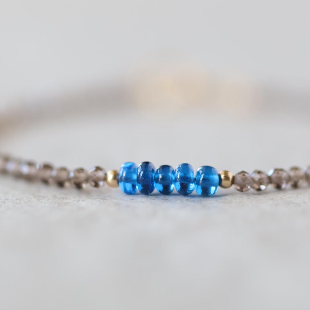 Tiny Sapphire Bracelet Smoky Quartz Dainty Gemstone Beaded Bracelet Crystal Minimalist Jewelry September Birthstone Gift for Women Wife