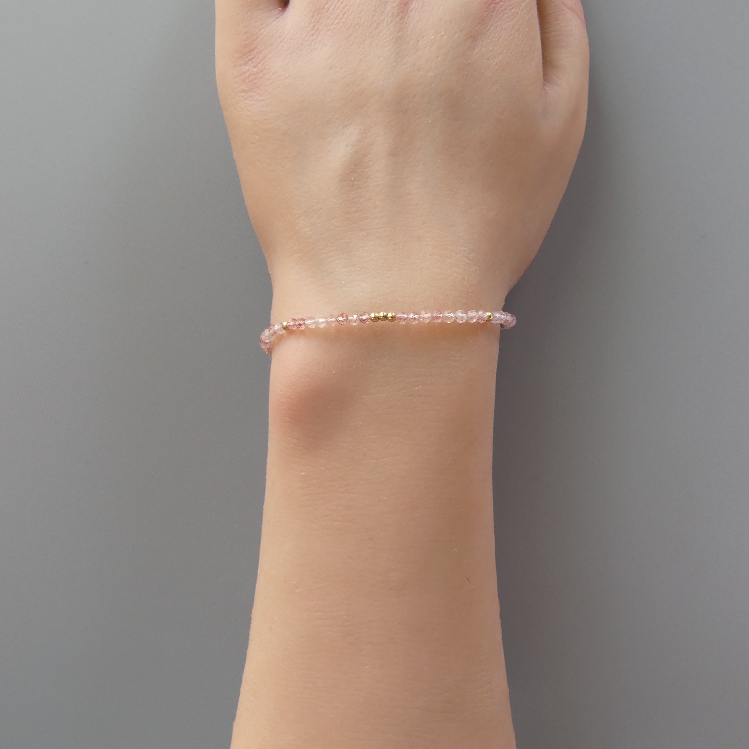 Tiny Strawberry Quartz Bracelet Dainty Gemstone Beaded Bracelet Minimalist Jewelry Self Love Gift Self Care Birthday Gift Bridesmaid Wife
