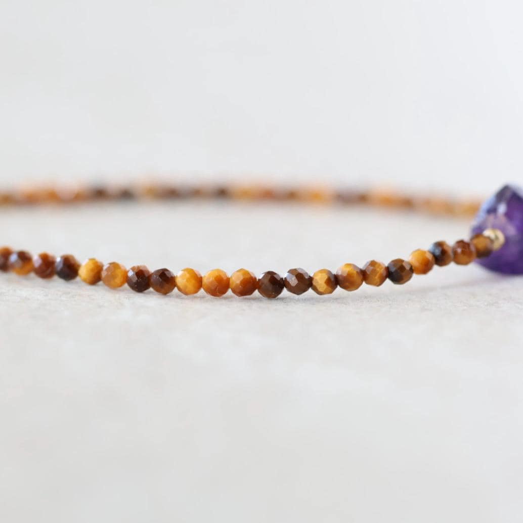 Tiny Amethyst Bracelet Tigers Eye Dainty Gold Filled Gemstone Purple Crystal Protection Jewelry February Birthstone Birthday Gift Mom Wife