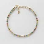 Tiny Watermelon Tourmaline Bracelet Dainty Gemstone Beaded Bracelet Colorful Crystal October Birthstone Jewelry Rainbow Birthday Gift Wife