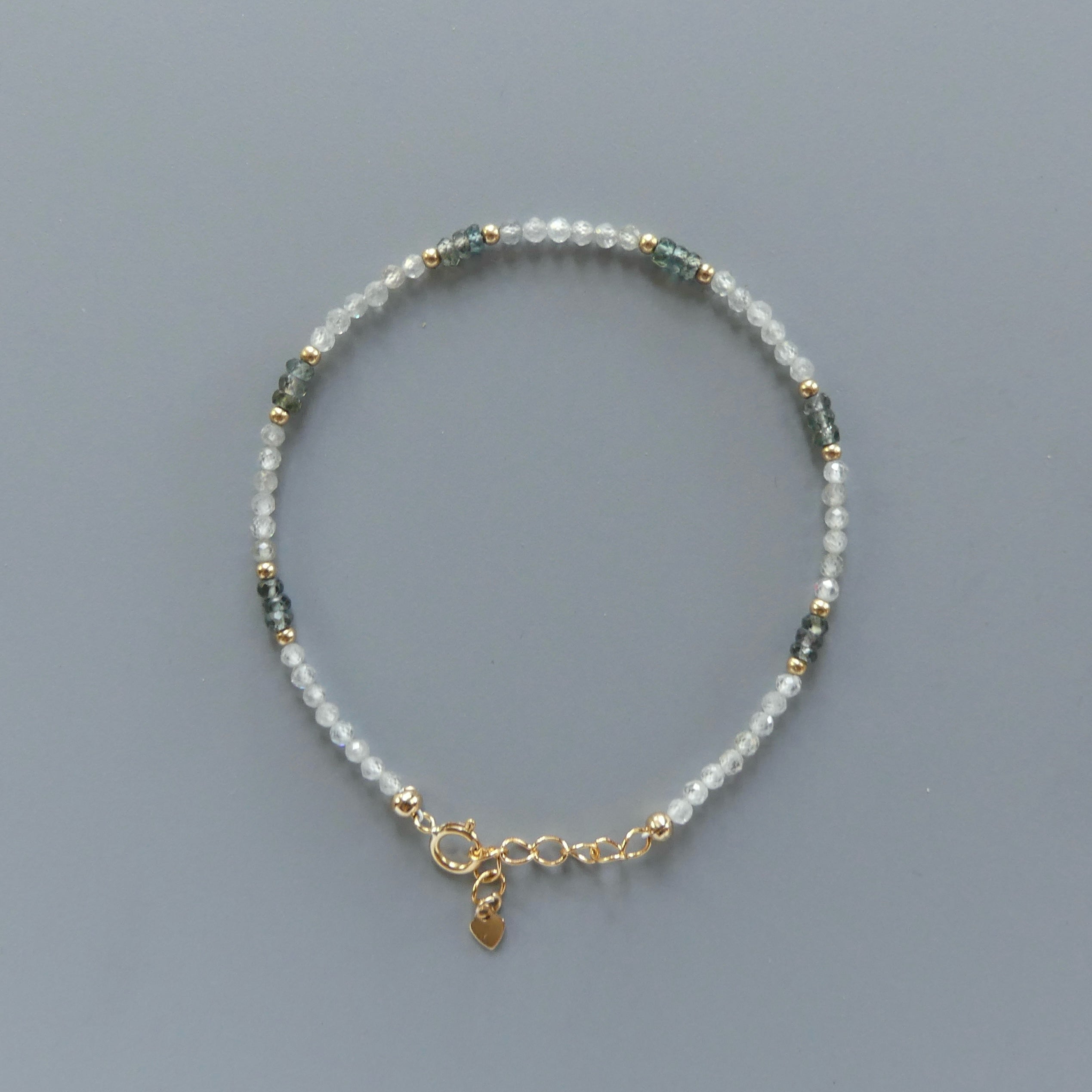 Tiny White Diamond Zircon Bracelet Dainty Green Sapphire Gold Filled Bracelet Minimalist Jewelry Birthstone Gift for Women Mom Bridesmaid