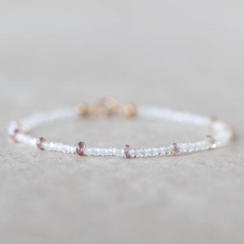 Tiny White Moonstone and Pink Garnet Bracelet