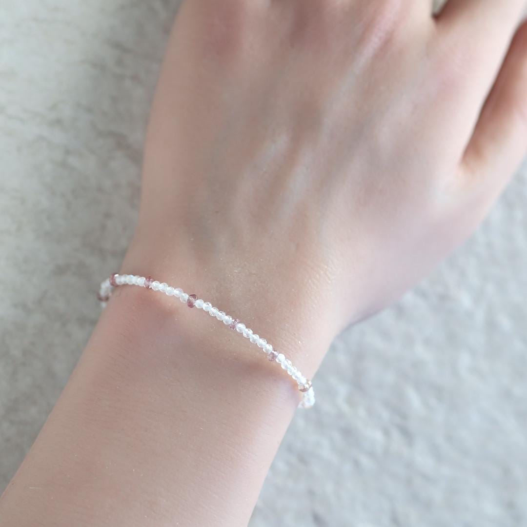 Tiny White Moonstone and Pink Garnet Bracelet