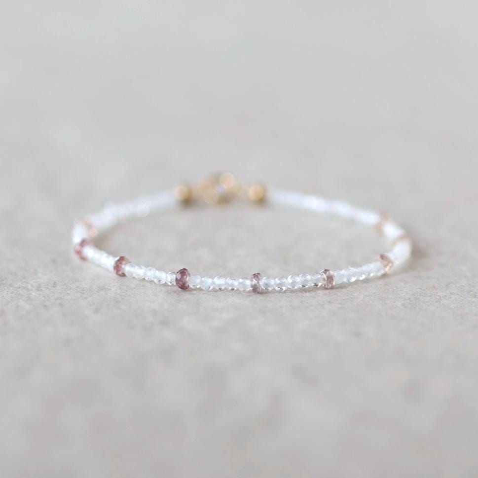Tiny White Moonstone and Pink Garnet Bracelet
