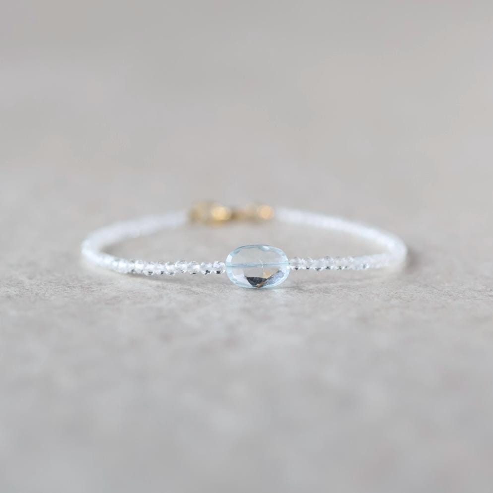 Tiny Topaz Bracelet Dainty Beaded Gemstone Bracelet Minimalist Jewelry Crystal April Birthstone Birthday Gift Mom Wife Bridesmaid