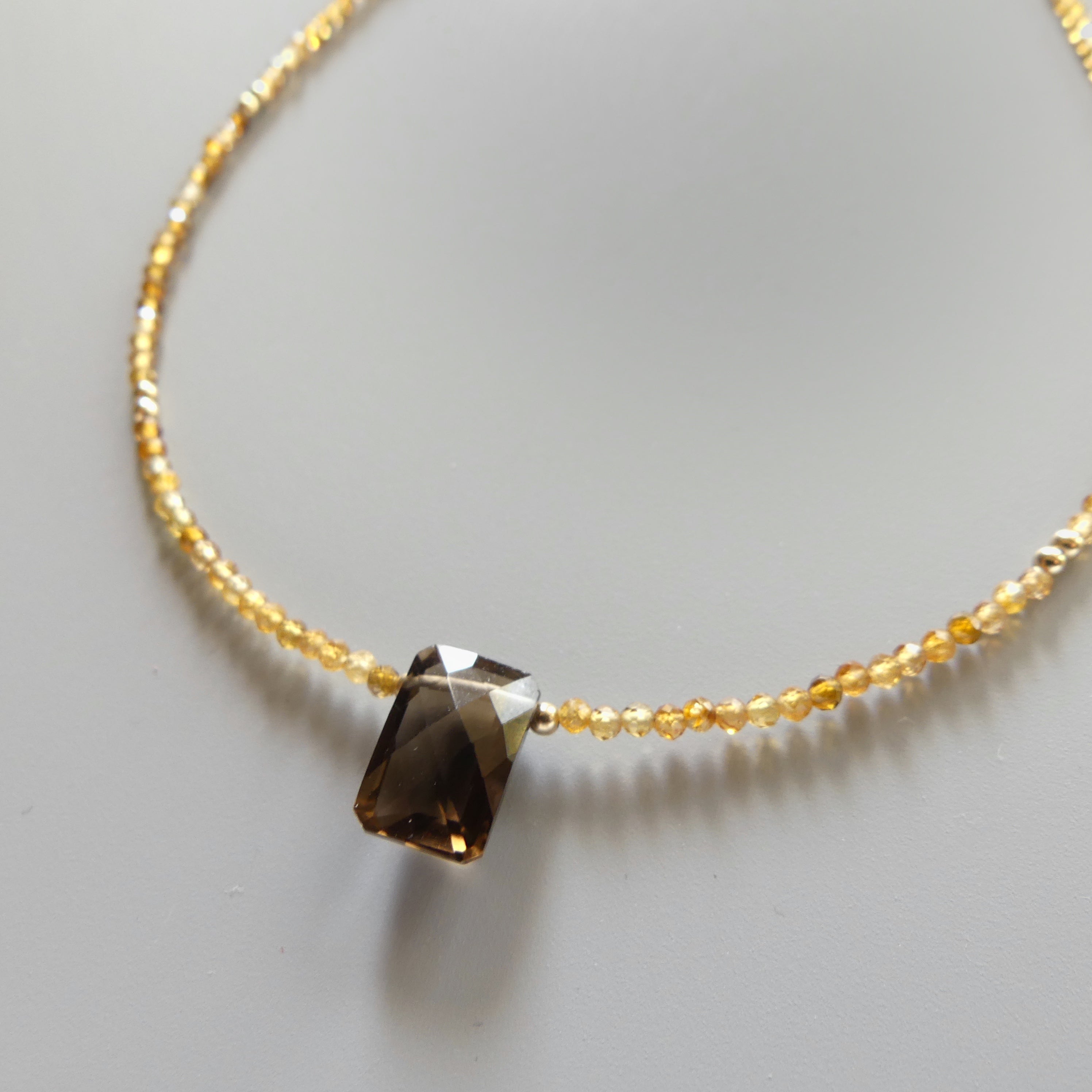 Tiny Smoky Quartz Choker Yellow Tourmaline Beaded Necklace Dainty Crystal Necklace Minimalist Boho Chic Gold Filled Necklace Jewelry Gift