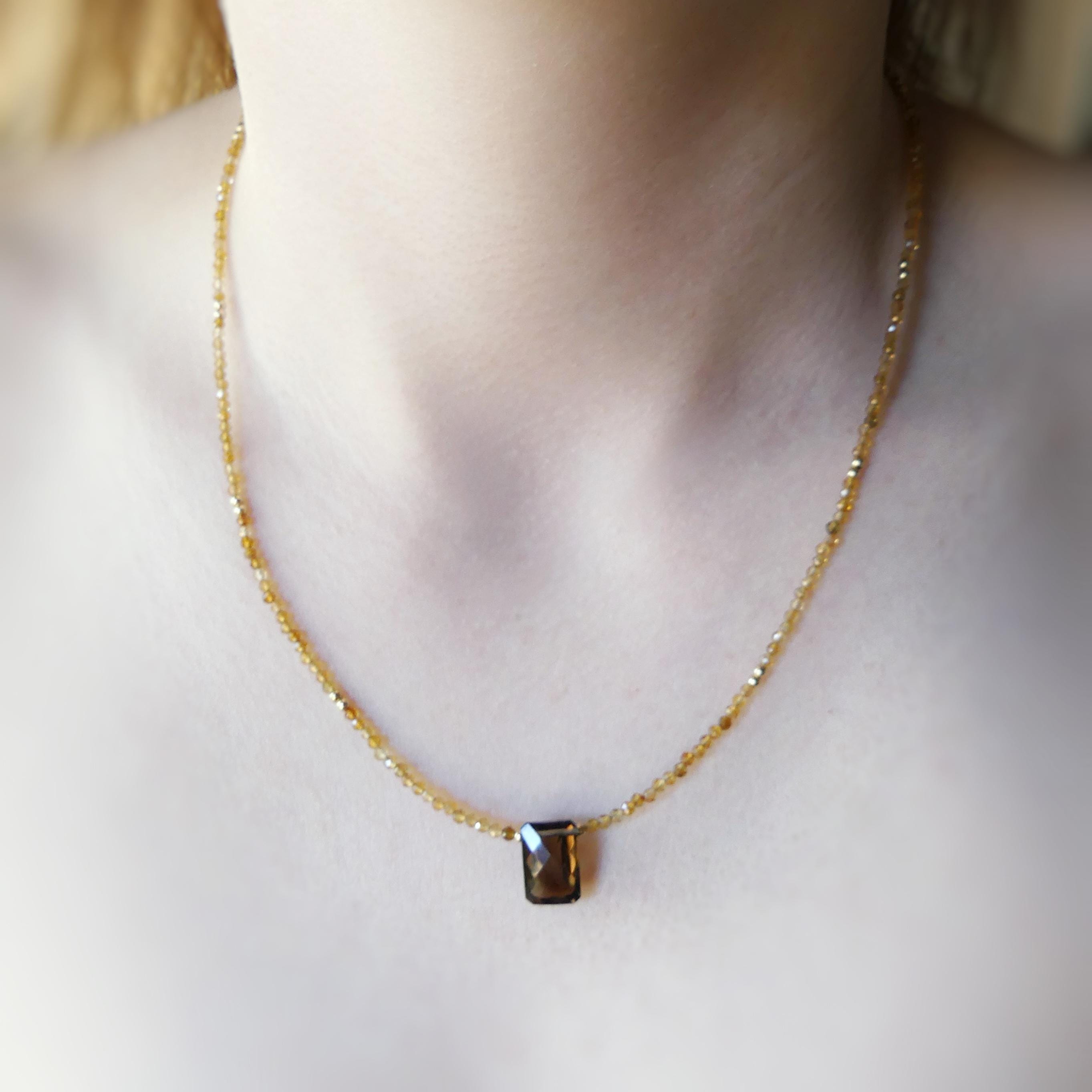 Tiny Smoky Quartz and Yellow Tourmaline Beaded Necklace