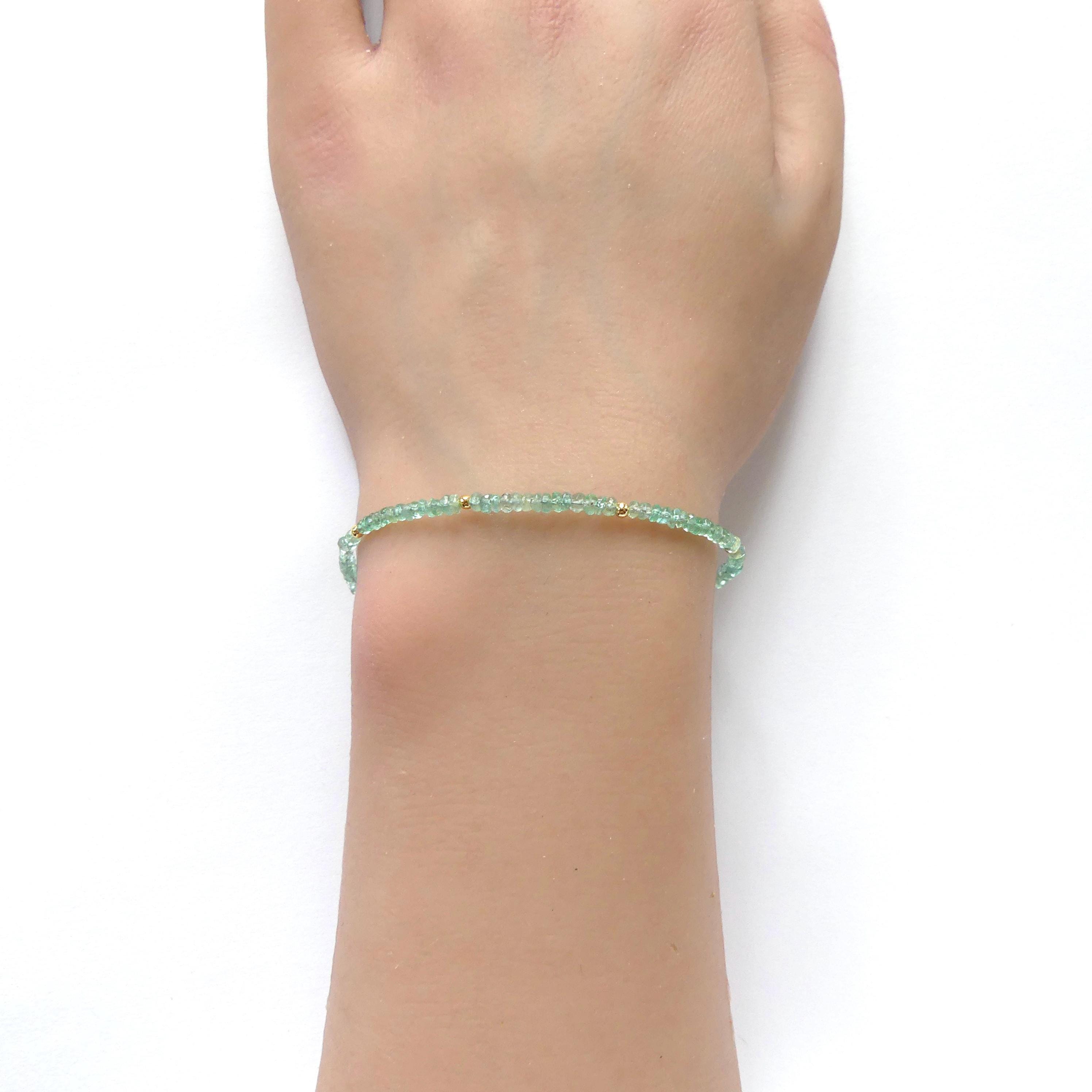 Tiny AAA Zambian Emerald Bracelet Dainty May Birthstone Gemstone Beaded Minimalist Bracelet Women Birthday Gift 20th Anniversary Wife Mom