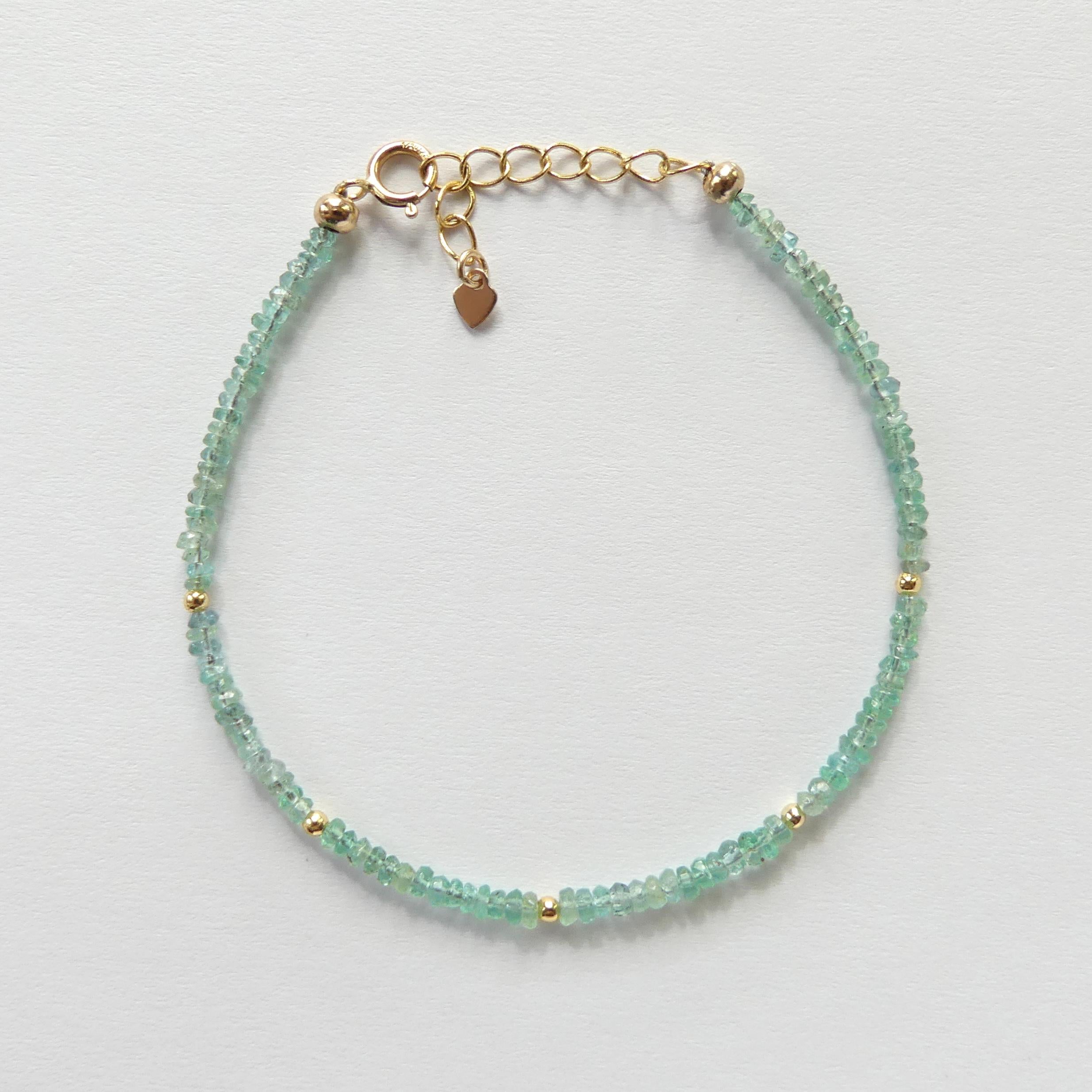 Tiny AAA Zambian Emerald Bracelet Dainty May Birthstone Gemstone Beaded Minimalist Bracelet Women Birthday Gift 20th Anniversary Wife Mom