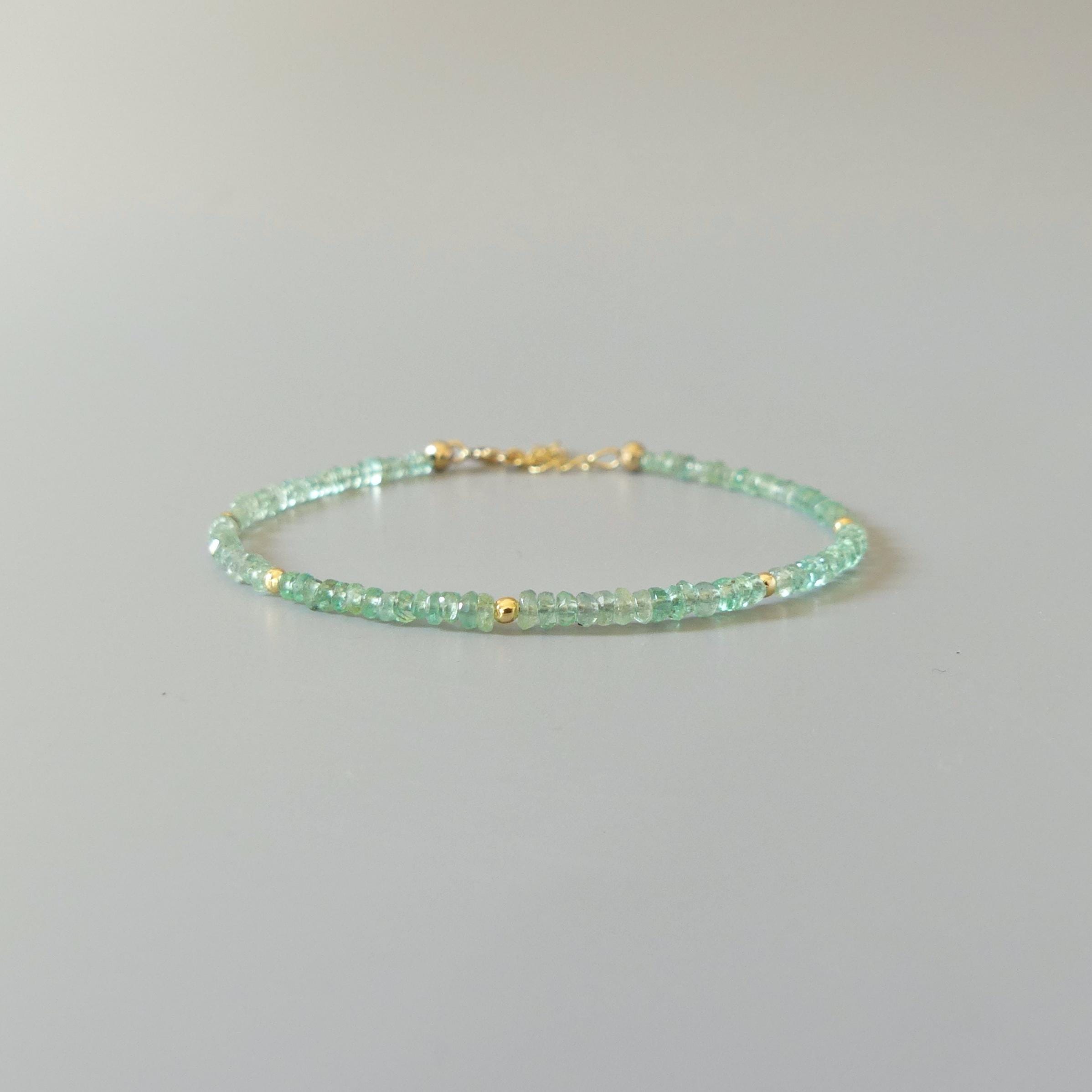 Tiny AAA Zambian Emerald Bracelet Dainty May Birthstone Gemstone Beaded Minimalist Bracelet Women Birthday Gift 20th Anniversary Wife Mom