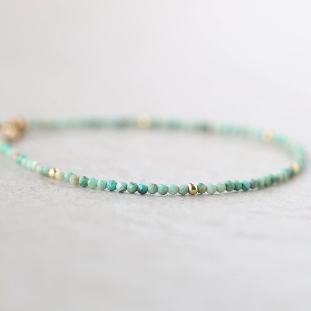 Tiny Turquoise Bracelet Dainty Gemstone Beaded Bracelet Blue Crystal December Birthstone Jewelry Minimalist Birthday Gift for Daughter Niece