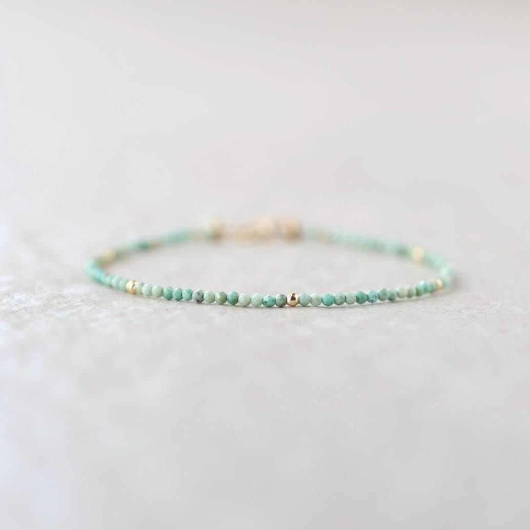 Tiny Turquoise Bracelet Dainty Gemstone Beaded Bracelet Blue Crystal December Birthstone Jewelry Minimalist Birthday Gift for Daughter Niece