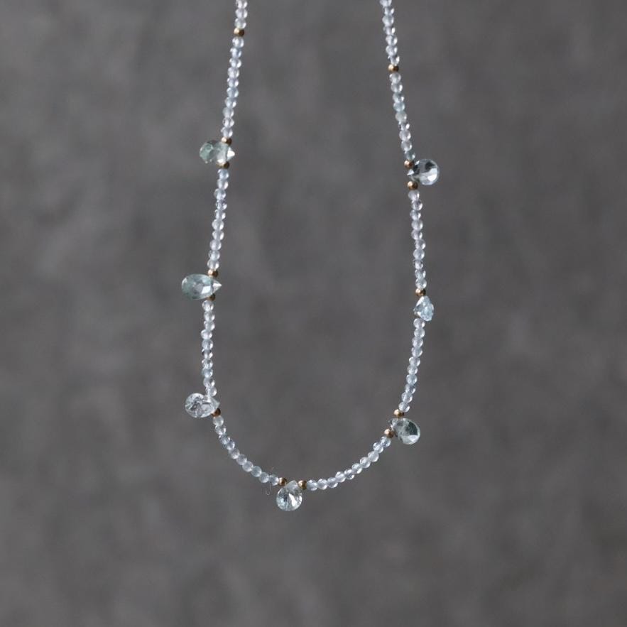Dainty Aquamarine Necklace Beaded Choker Layering Simple Necklace Minimalist Jewelry Gift March Birthstone Necklace Mom Wife Bridesmaids