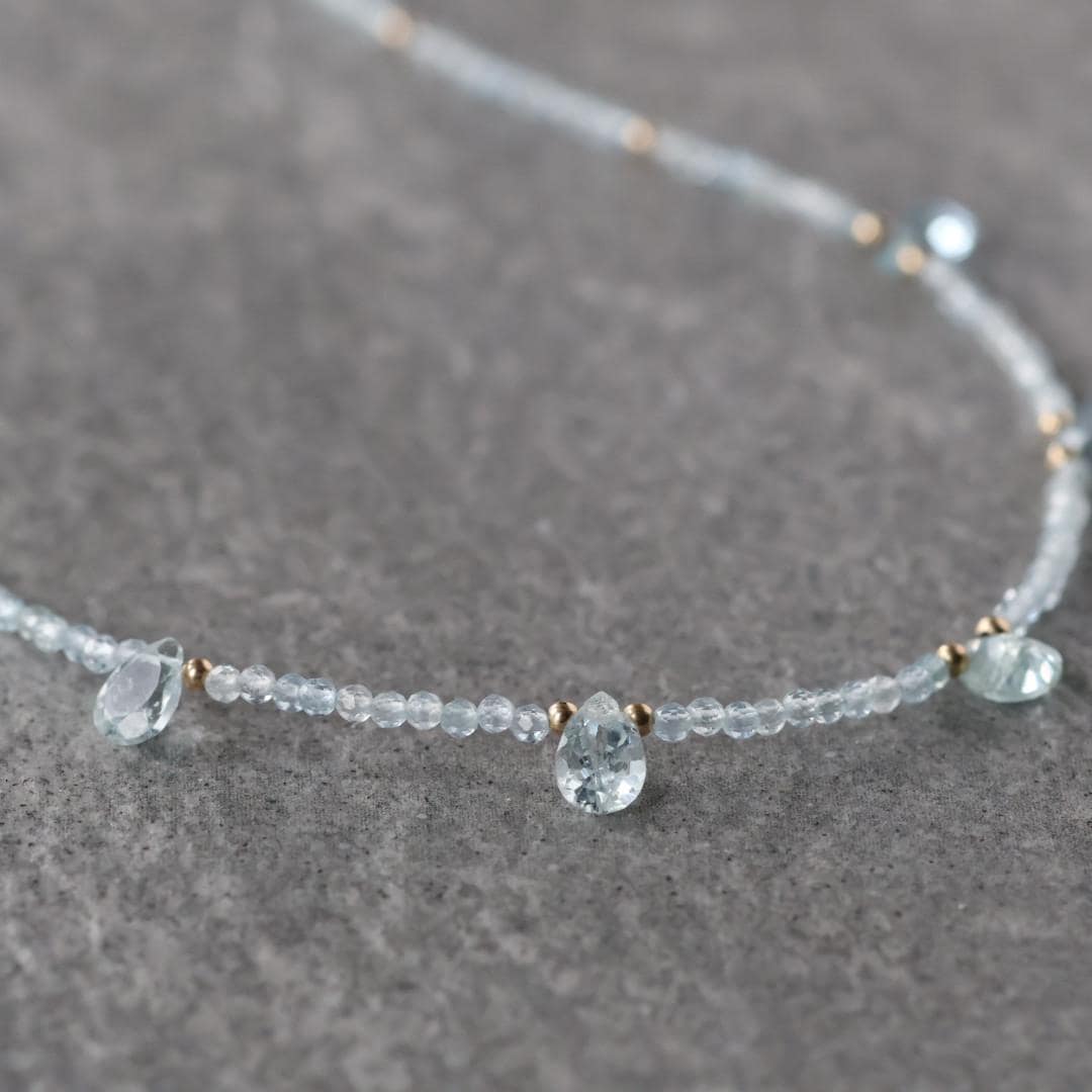 Dainty Aquamarine Necklace Beaded Choker Layering Simple Necklace Minimalist Jewelry Gift March Birthstone Necklace Mom Wife Bridesmaids