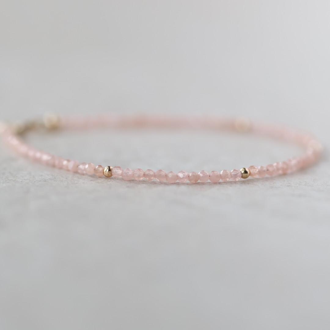 Tiny Rhodochrosite Bracelet Dainty Gemstone Beaded Bracelet Stacking Crystal Jewelry Minimalist Birthday Gift for Women Mom Wife Daughter