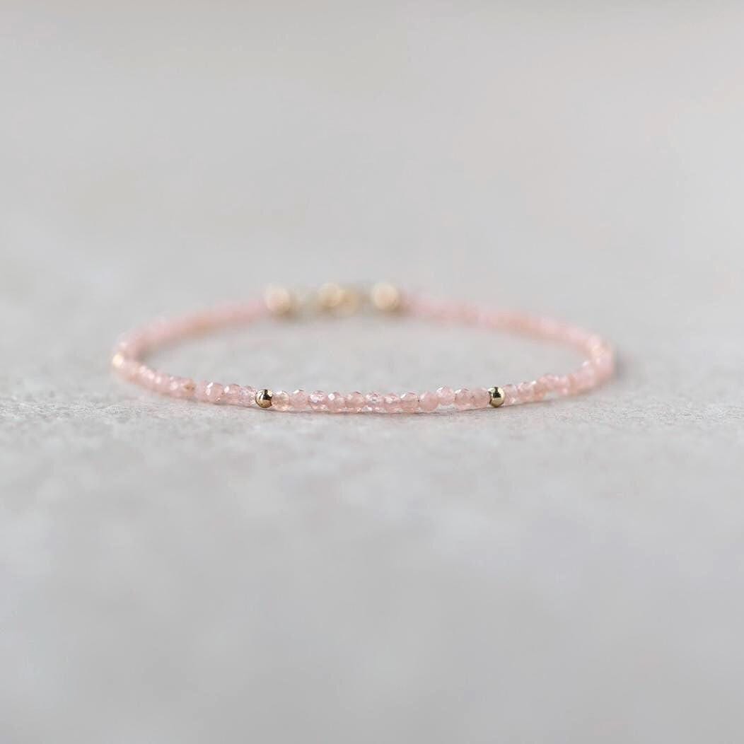 Tiny Rhodochrosite Bracelet Dainty Gemstone Beaded Bracelet Stacking Crystal Jewelry Minimalist Birthday Gift for Women Mom Wife Daughter